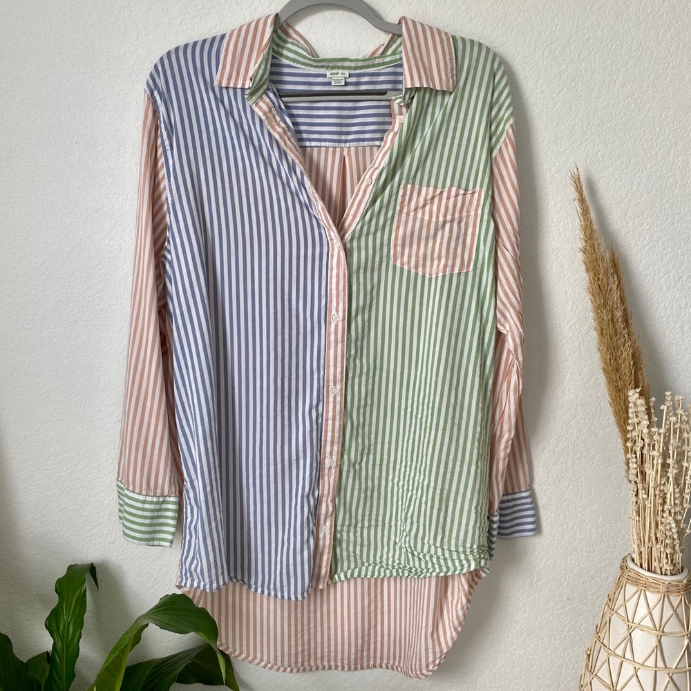 Aerie oversized striped button down beach cover up